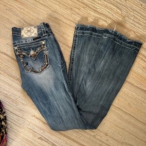 Vintage Miss Me Blue Flare Jeans with Embellished Details Y2K Low rise